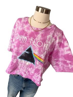 Pink Floyd Dark Side of the Moon pink tie dye cropped T-shirt L